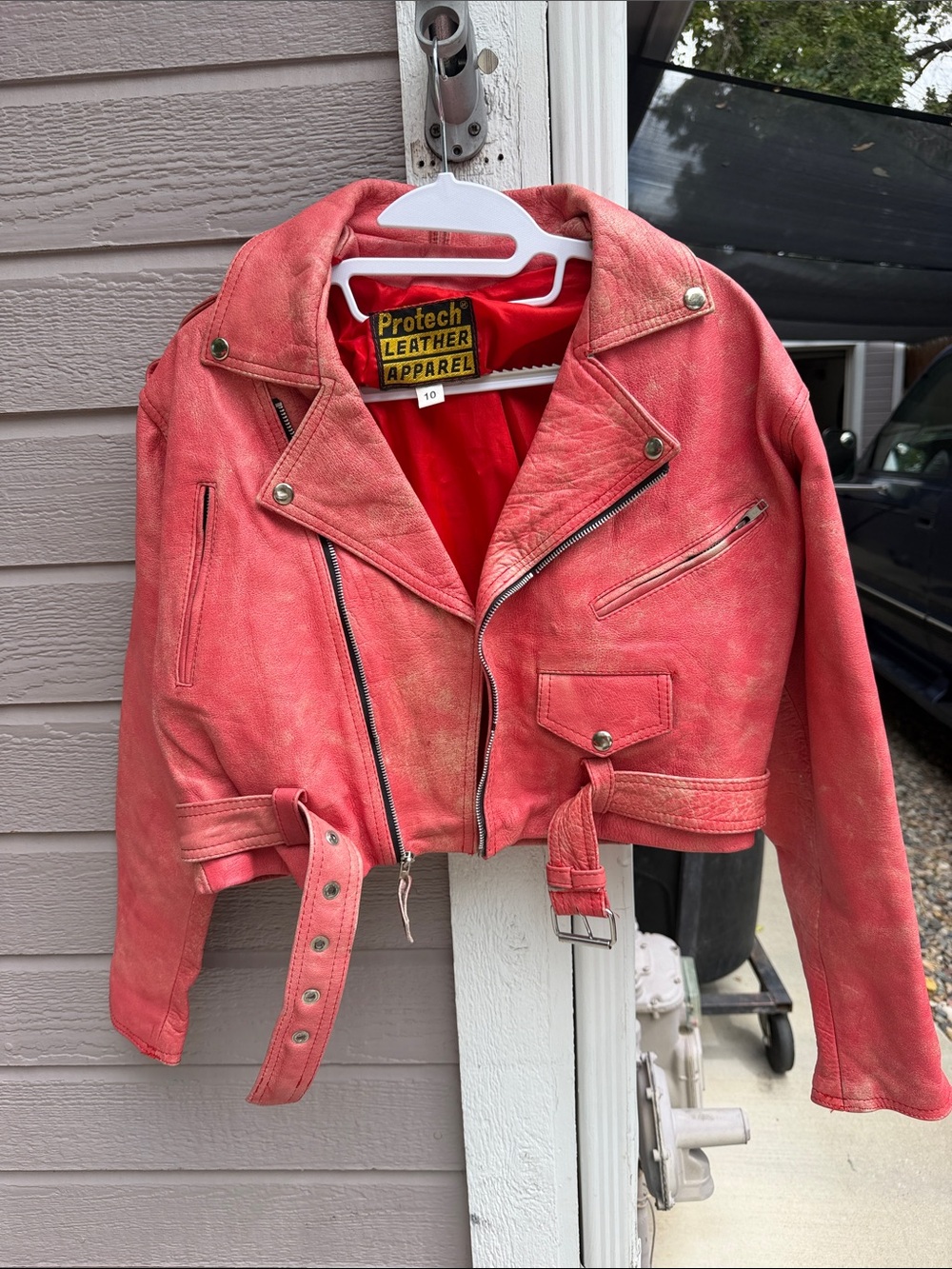 Women's Coral Pink Leather Moto Jacket
